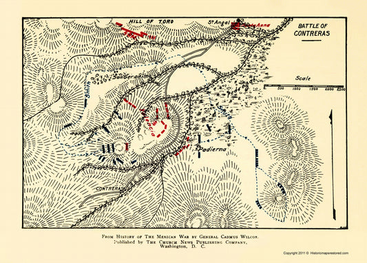 Historic War Map - Mexico City Mexico Battle Aug. 19 - Church News 1847 - 23 x 32.11 - Vintage Wall Art