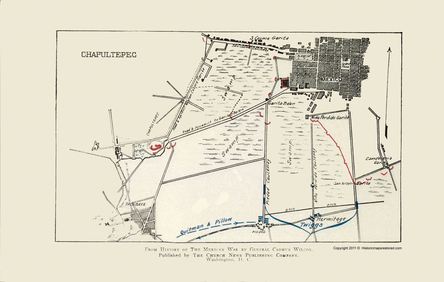 Historic War Map - Chapultepec Battle 1 of 3 - Church News 1892 - 23 x 36.11 - Vintage Wall Art