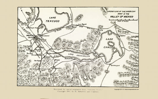 Historic War Map - Mexico Valley American Army Operations - Appleton 1893 - 23 x 36.56 - Vintage Wall Art