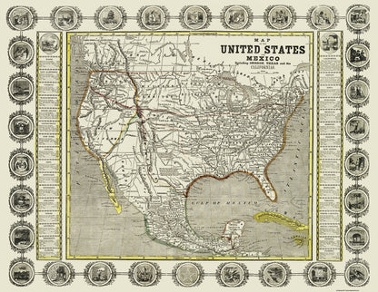 Historic Map - United States Mexico - Haven 1846 - 29.75 x 23 - Vintage Wall Art