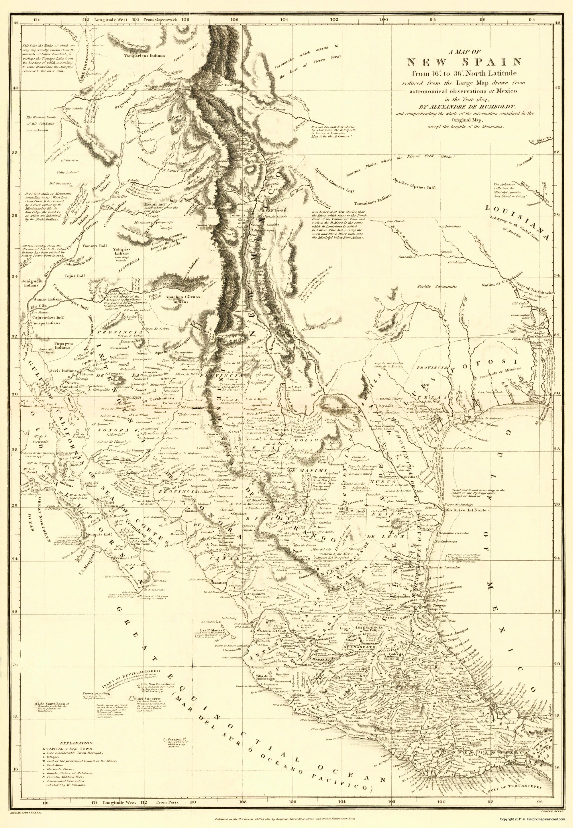 Historic Map - New Spain Mexico Indian Tribe - Humboldt 1804 - 23 x 33 ...