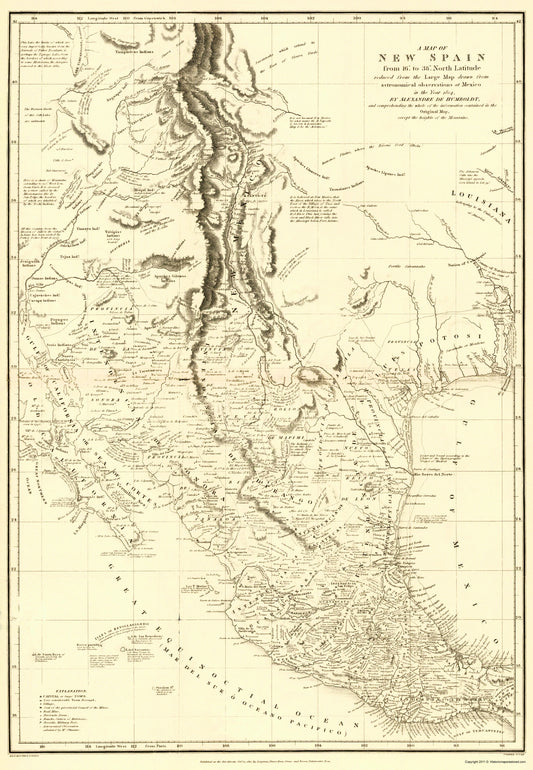 Historic Map - New Spain Mexico Indian Tribe - Humboldt 1804 - 23 x 33 - Vintage Wall Art