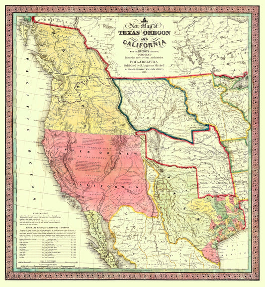 Historic Map - Texas Oregon California  - Mitchell 1846 - 23 x 24.87 - Vintage Wall Art