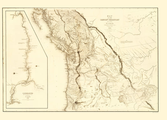 Historic Map - North America Oregon Territory United States - Wilkes 1841 - 23 x 31 - Vintage Wall Art