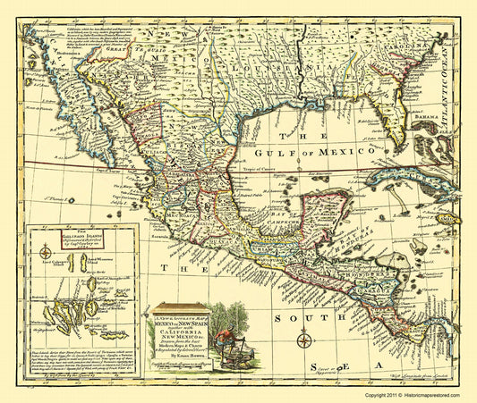 Historic Map - Mexico New Spain - Bowen 1747 - 23 x 27.21 - Vintage Wall Art