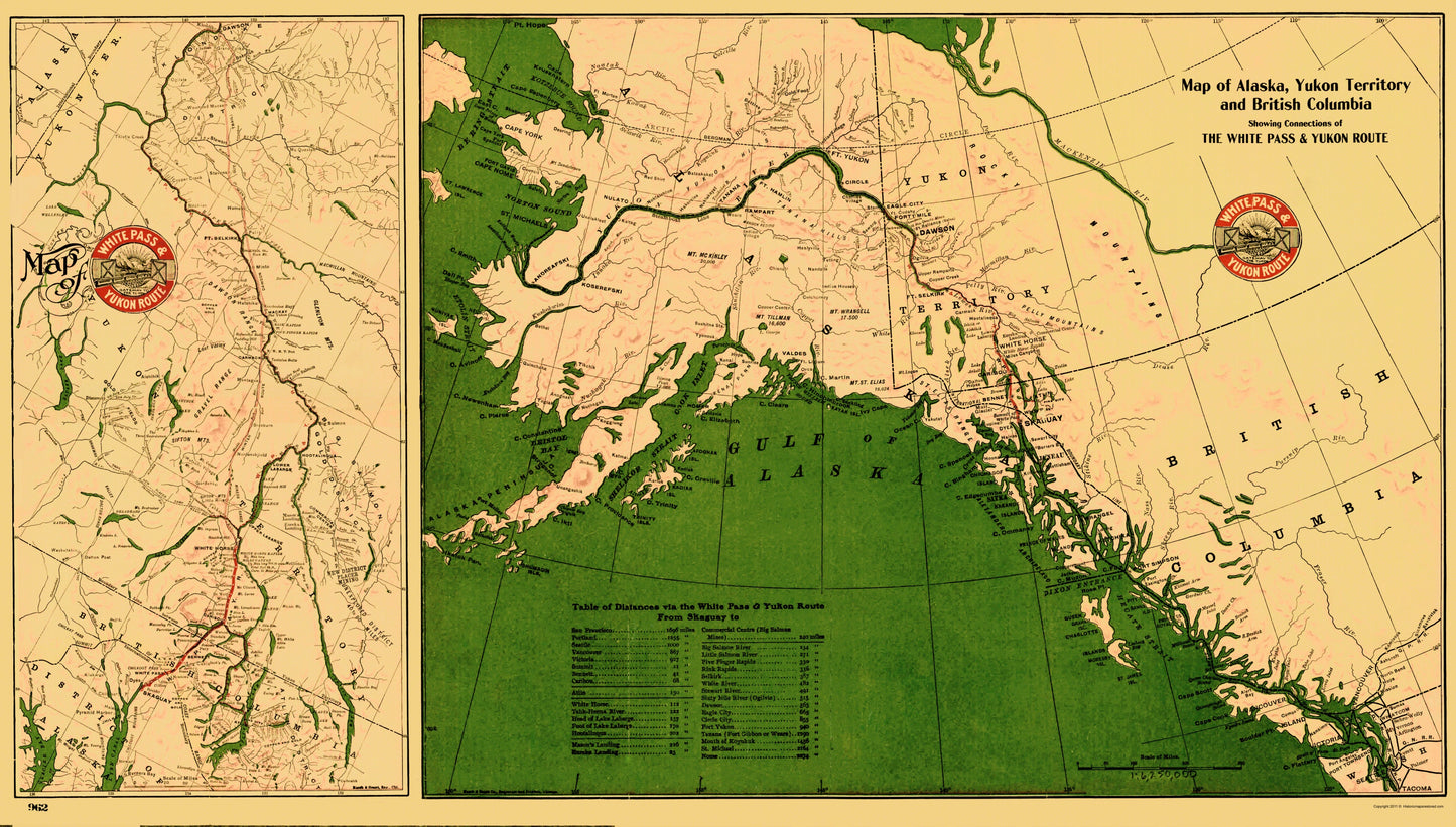 Railroad Map - Alaska Yukon and British Columbia - Marsh 1904 - 23 x 40.48 - Vintage Wall Art