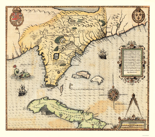 Historic Map - Cuba Florida Provinces - Le Moyne 1591 - 23 x 26.00 - Vintage Wall Art