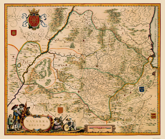 Historic Map - Navarre Spain - Jansson 1638 - 23 x 27.35 - Vintage Wall Art