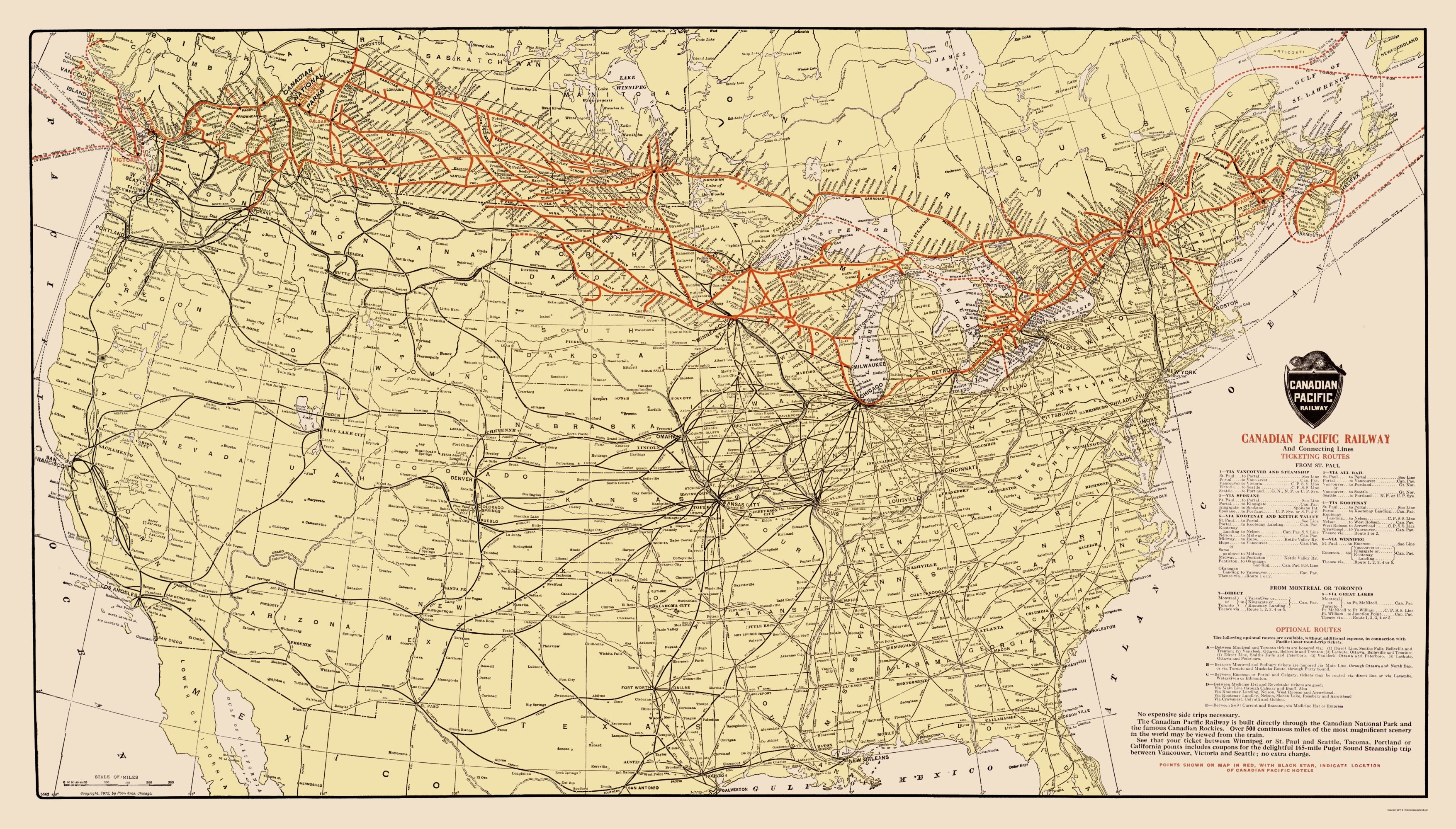 Railroad Map - Canadian Pacific Railway Connections - Poole 1912 - 23 ...