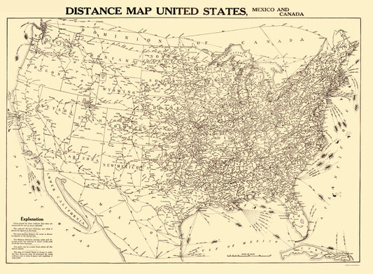 Historic Map - United States Mexico Canada Distance - Gallup 1919 - 23 x 31 - Vintage Wall Art