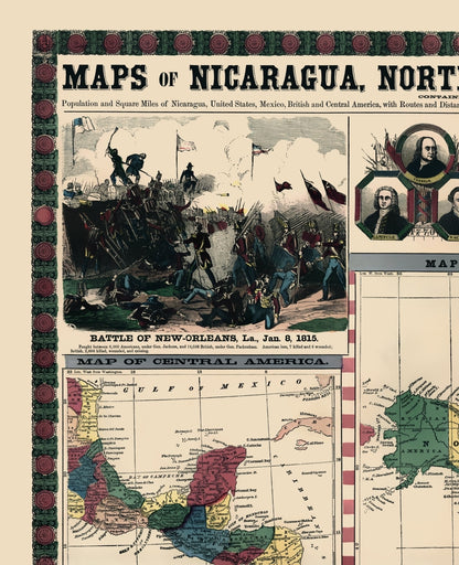 Historic Map - North Central America Nicaragua - Haven 1856 - 23 x 28 - Vintage Wall Art