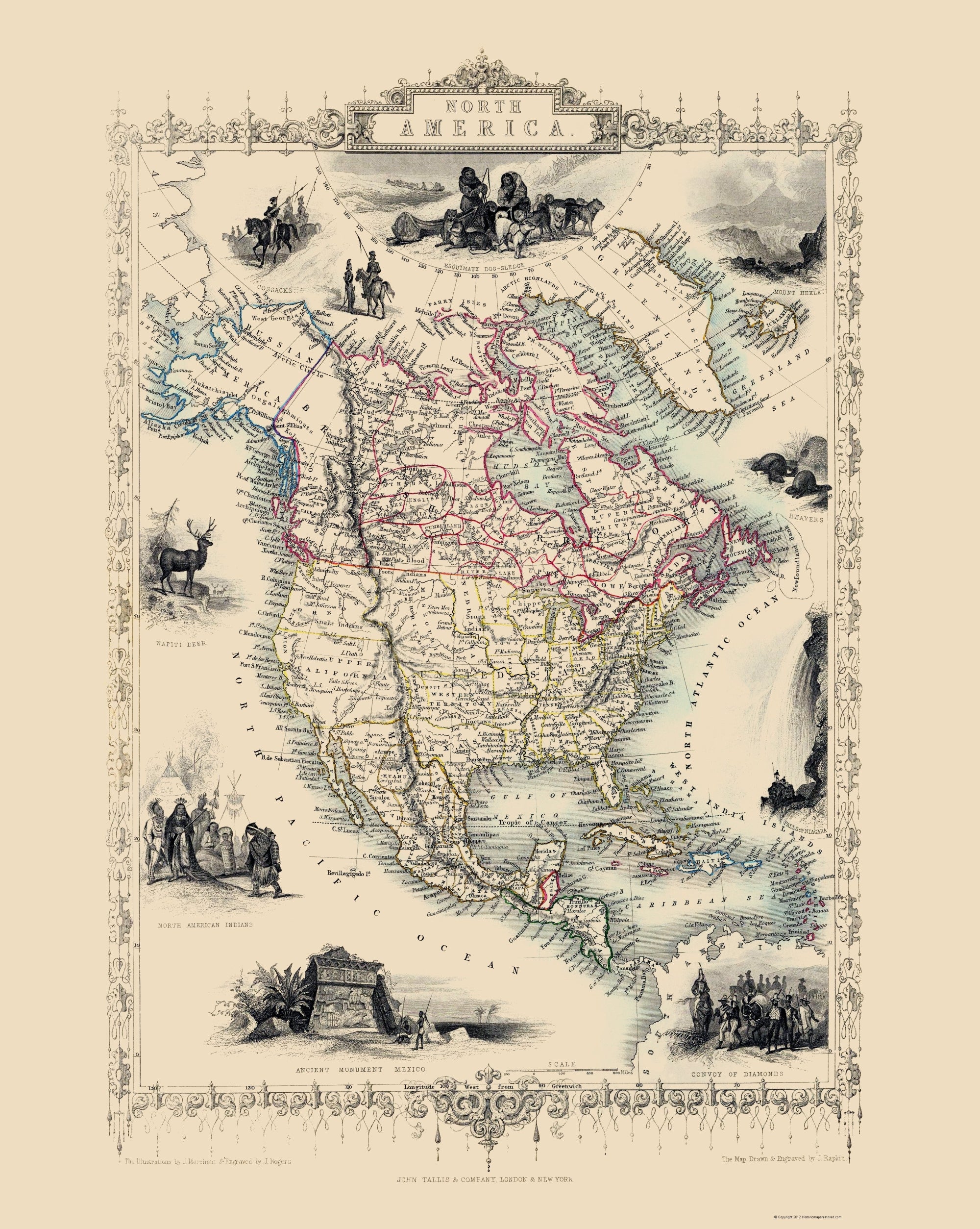 Historic Map - North America - Tallis 1851 - 23 x 28.83 - Vintage Wall ...