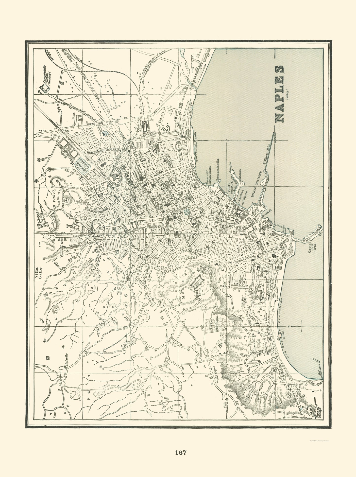 Historic Map - Naples Italy - Rathbun 1893 - 23 x 30.80 - Vintage Wall Art