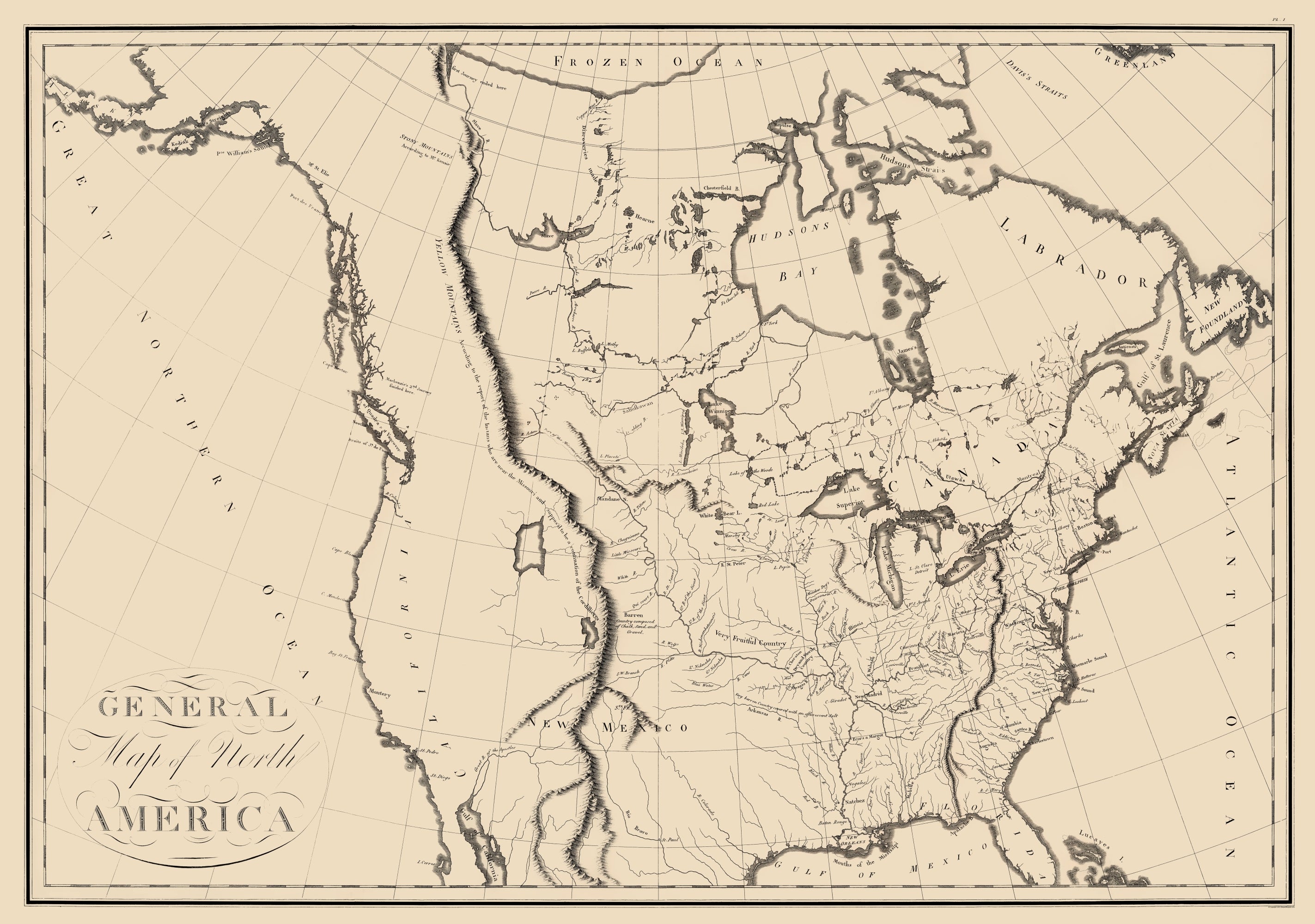 Historic Map - North America - Collot 1796 - 23 x 32.72 - Vintage Wall ...