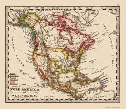 Historic Map - United States Mexico Canada West Indies - Stieler 1852 - 23 x 26.65 - Vintage Wall Art