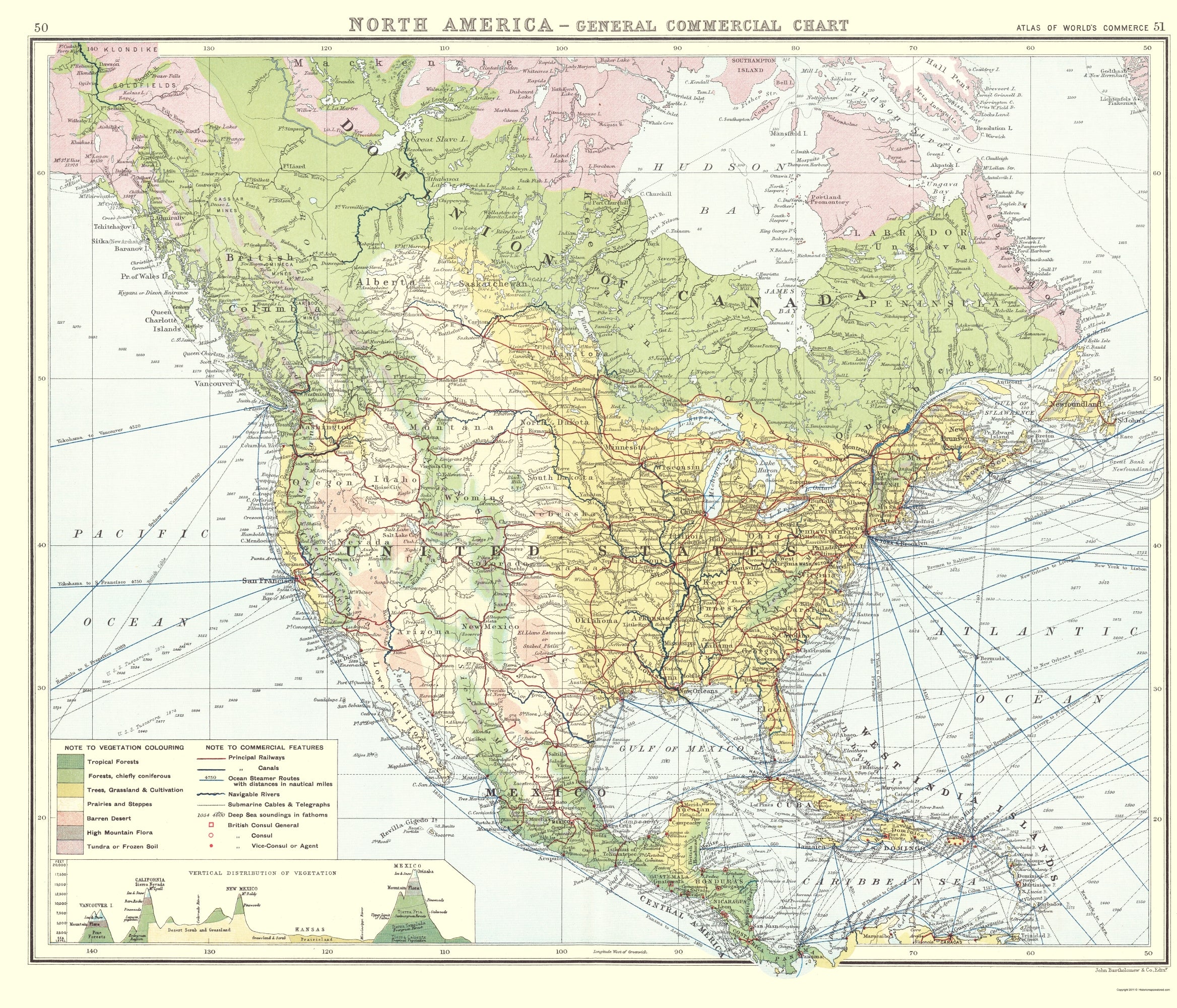 Historic Map - North America Commercial Chart - Newnes 1907 - 23 x 26 ...