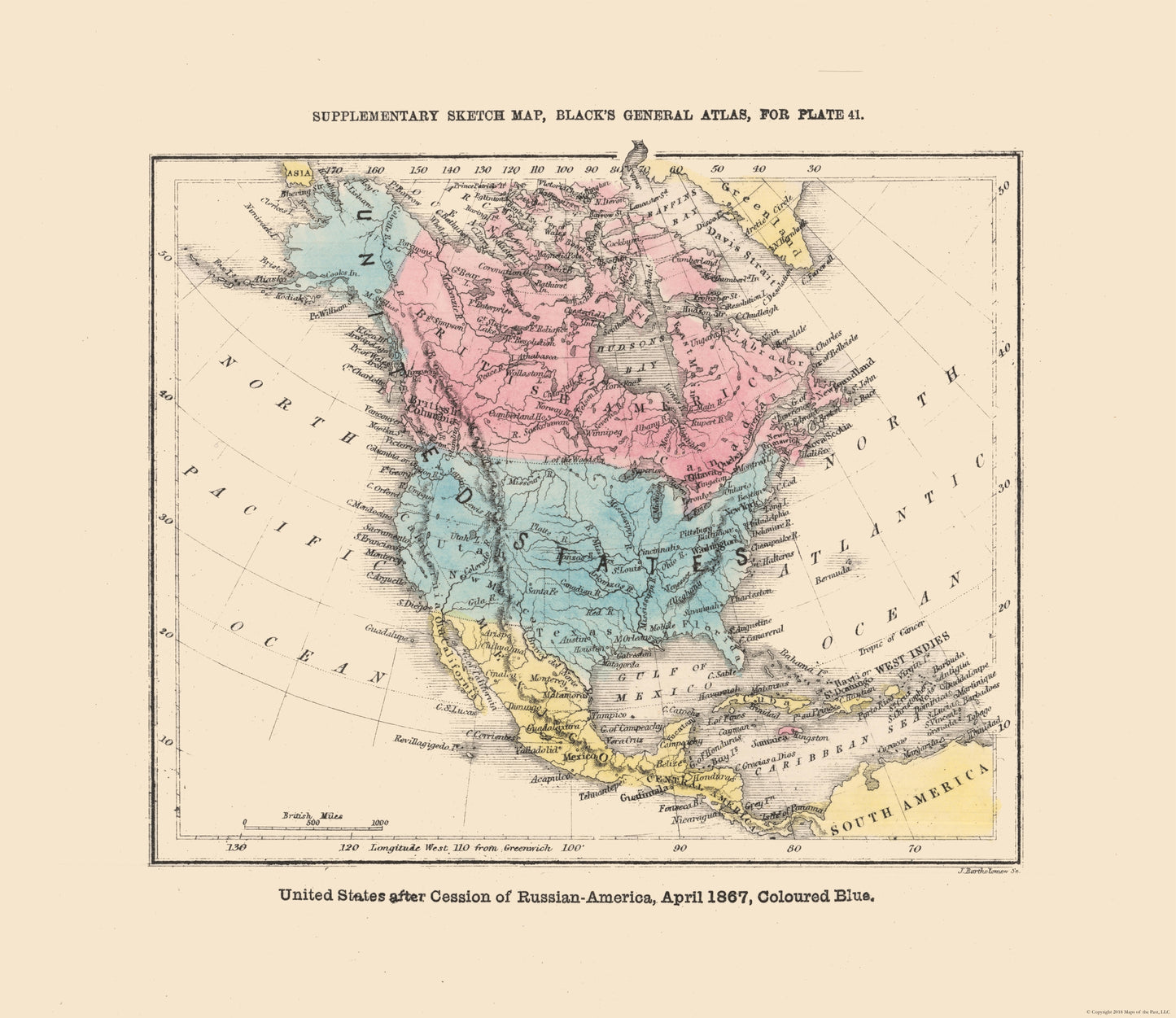 Historic Map - North America United States Mexico Canada - Black 1867 - 26.58 x 23 - Vintage Wall Art