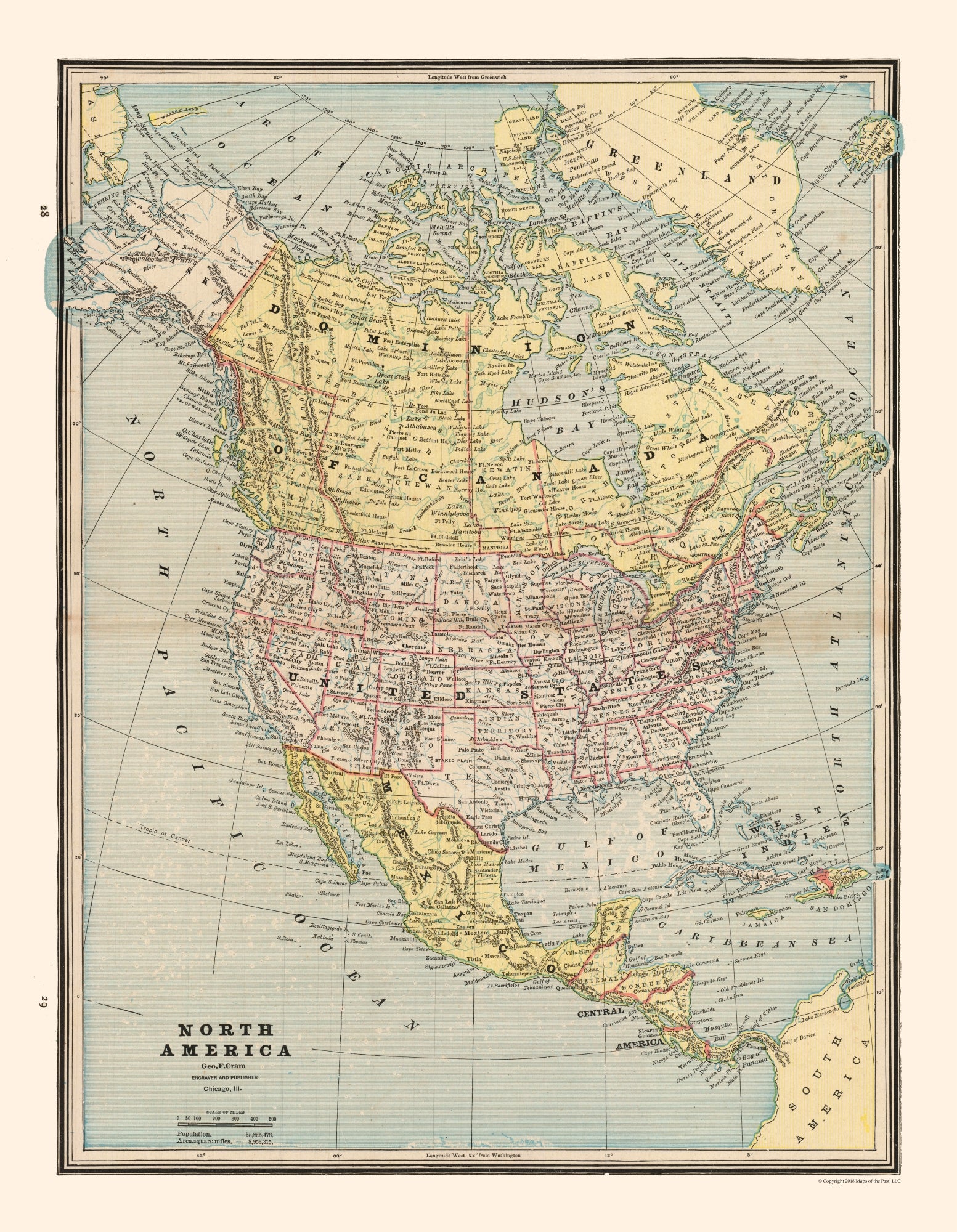 Historic Map - North America - Cram 1888 - 23 x 29.63 - Vintage Wall A ...