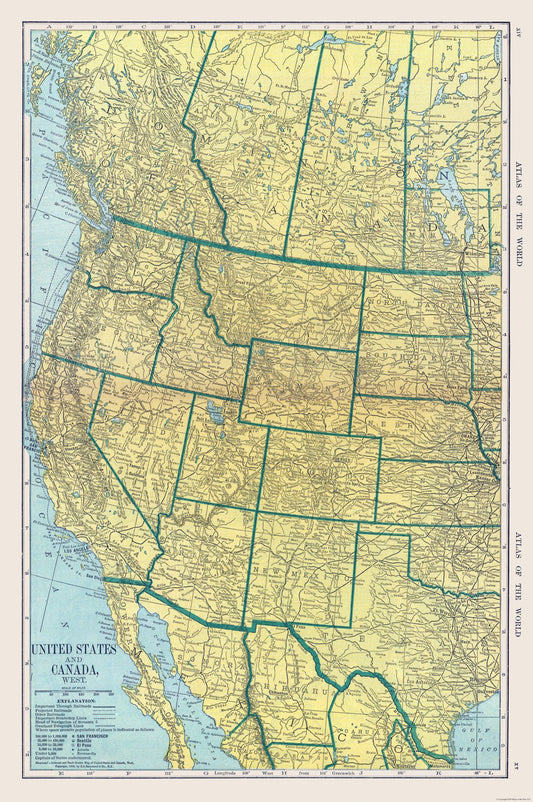 Historic Map - United States Canada Mexico West - Hammond 1910 - 23 x 34.61 - Vintage Wall Art