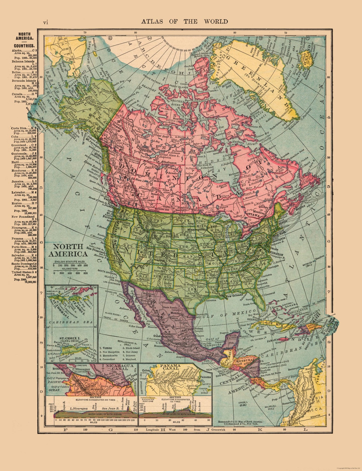 Historic Map - United States Mexico Canada - Hammond 1910 - 23 x 29.91 - Vintage Wall Art