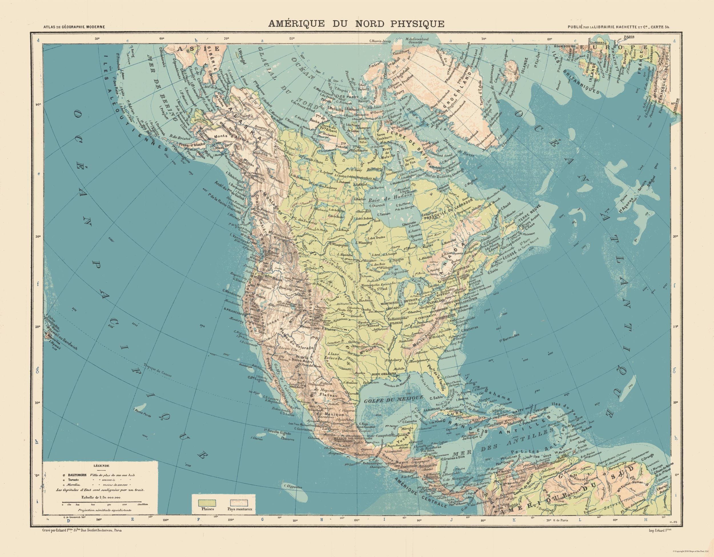 America In 1908 Historic Map - North America Physical - Schrader 1908 - Vintage Wall A ...