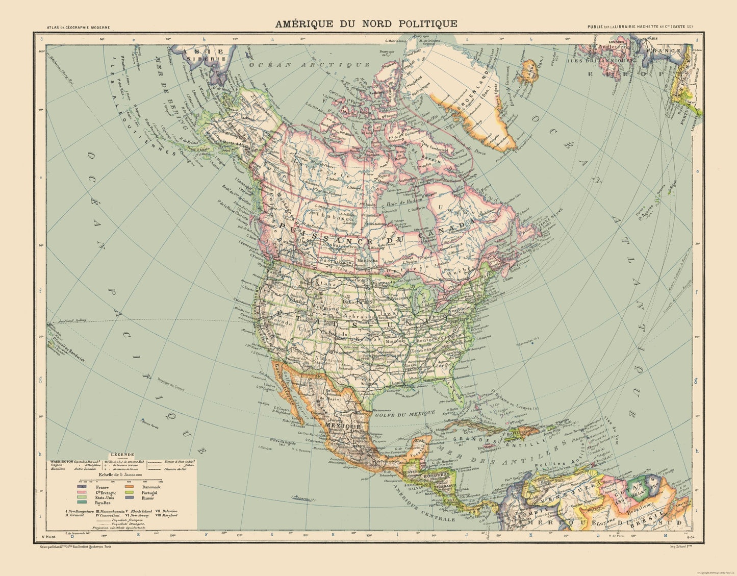 Historic Map - North America Political - Schrader 1908 - 29.44 x 23 - Vintage Wall Art