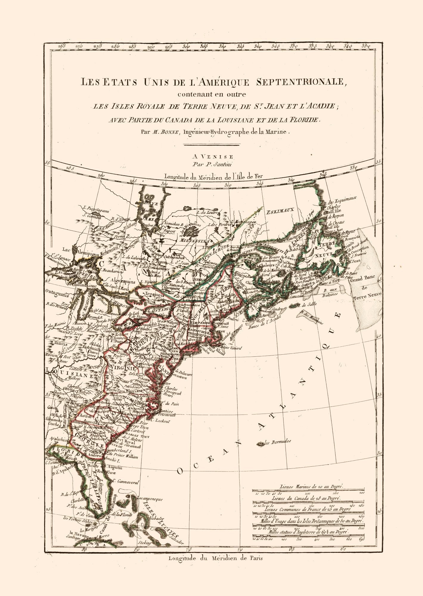 Historic Map - North America Colonies - Santini 1794 - 23 x 32.42 - Vi ...