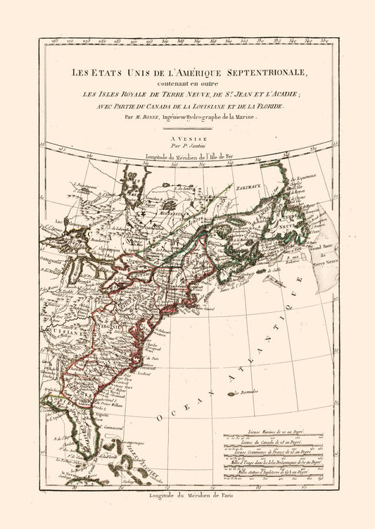 Historic Map - North America Colonies - Santini 1794 - 23 x 32.42 - Vintage Wall Art