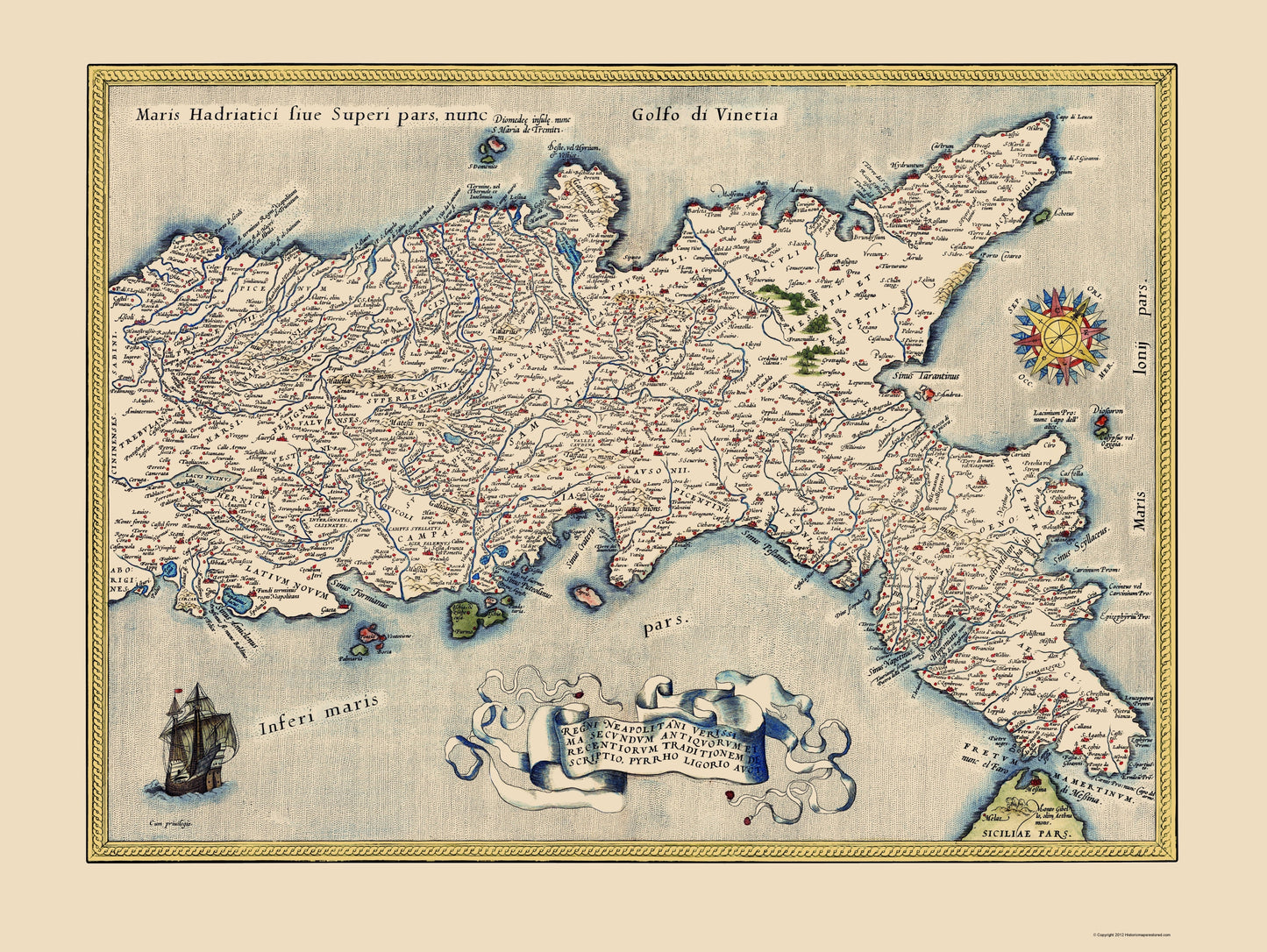 Historic Map - Neopolitan Region Italy - Ortelius 1574 - 23 x 30.59 - Vintage Wall Art