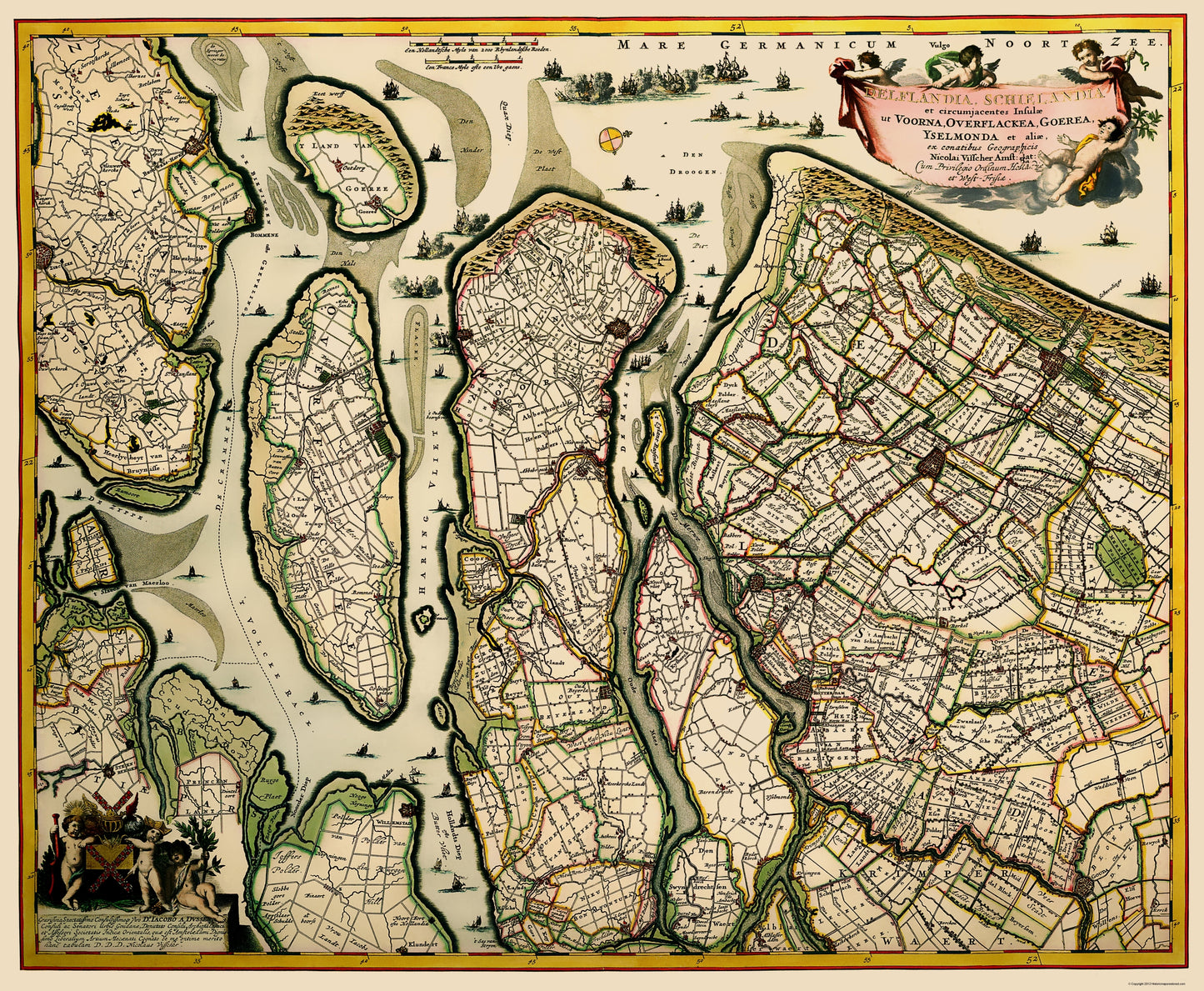 Historic Map - Holland South Netherlands - Visscher 1681 - 23 x 27.95 - Vintage Wall Art