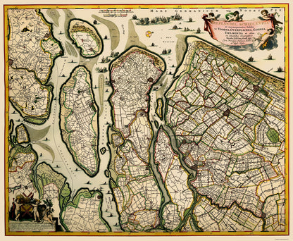 Historic Map - Holland South Netherlands - Visscher 1681 - 23 x 27.95 - Vintage Wall Art