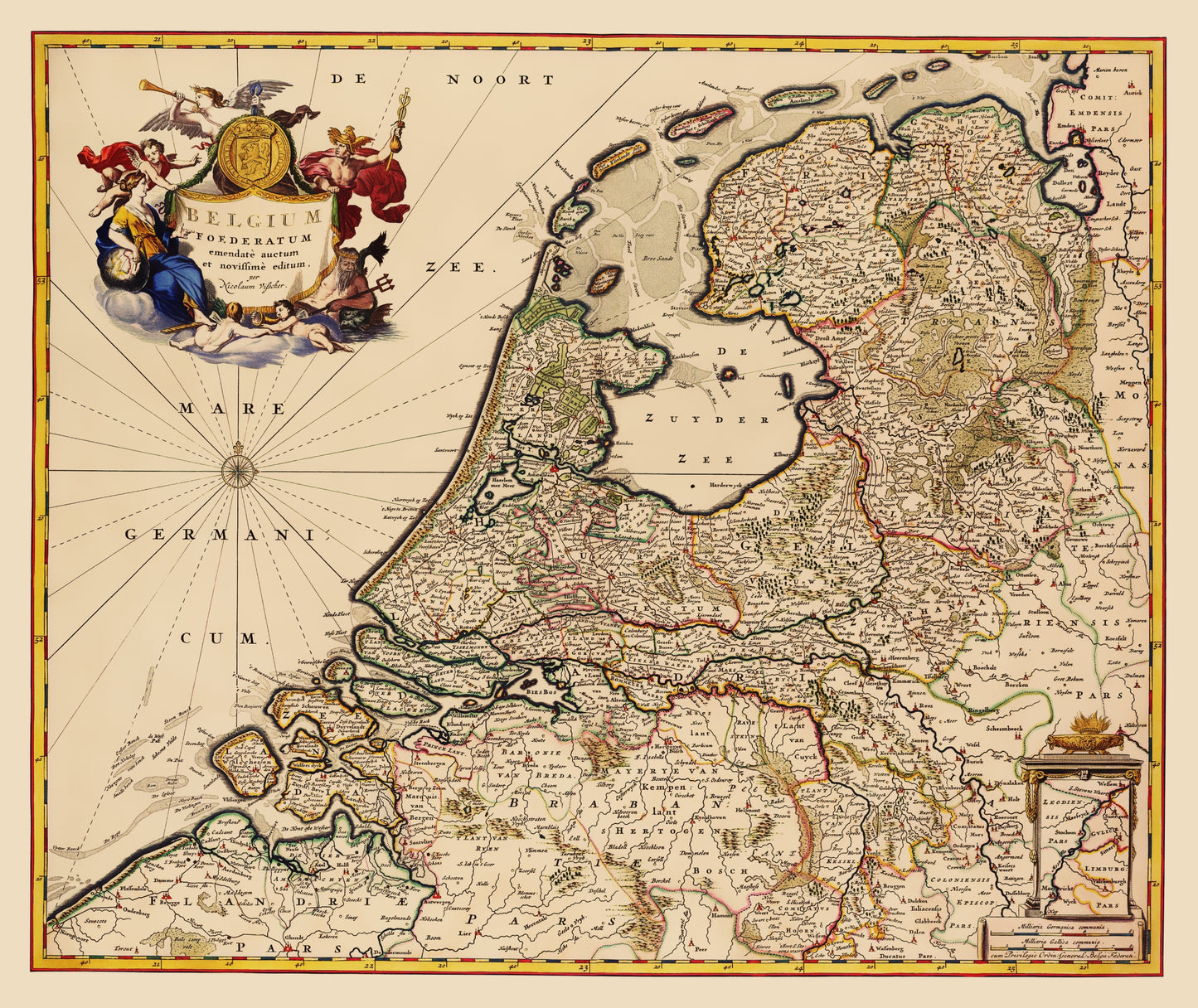 Historic Map - Belgium - Visscher 1680 - 23 x 27.34 - Vintage Wall Art