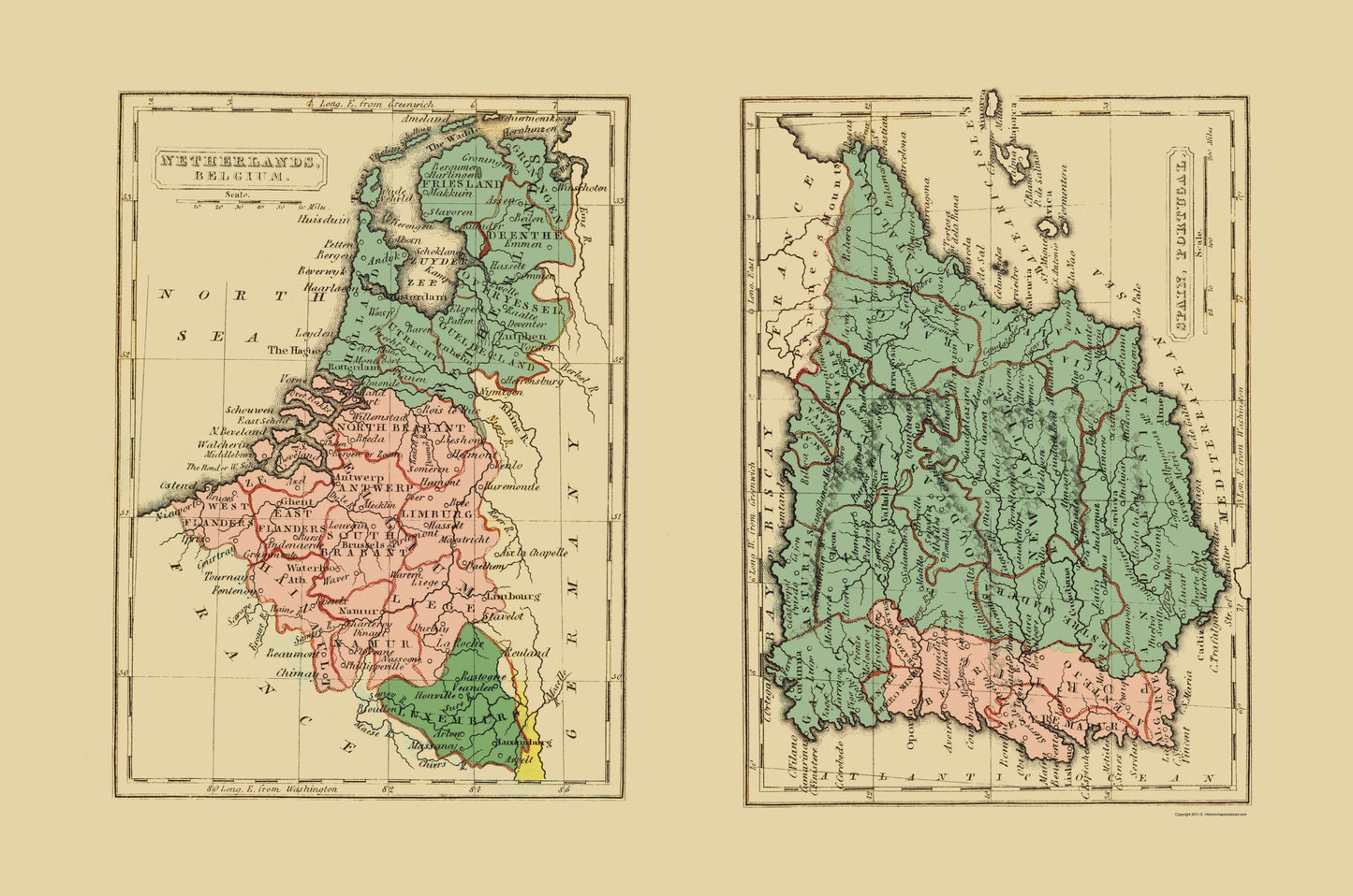 Historic Map - Netherlands Belgium Spain Portugal  - Gray 1831 - 23 x 34.70 - Vintage Wall Art