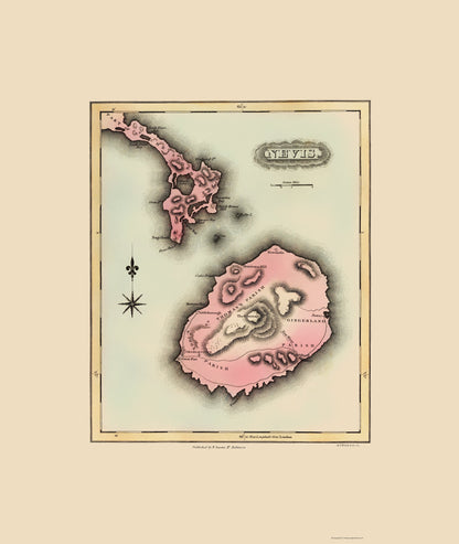 Historic Map - Caribbean Nevis - Lucas 1823 - 23 x 27.24 - Vintage Wall Art