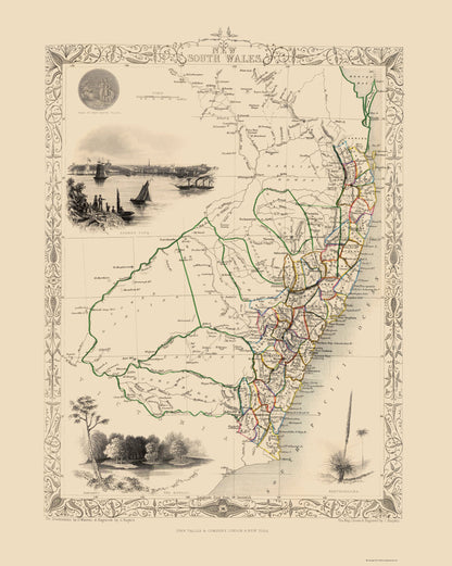 Historic Map - New South Wales Australia - Tallis 1851 - 23 x 28 - Vintage Wall Art