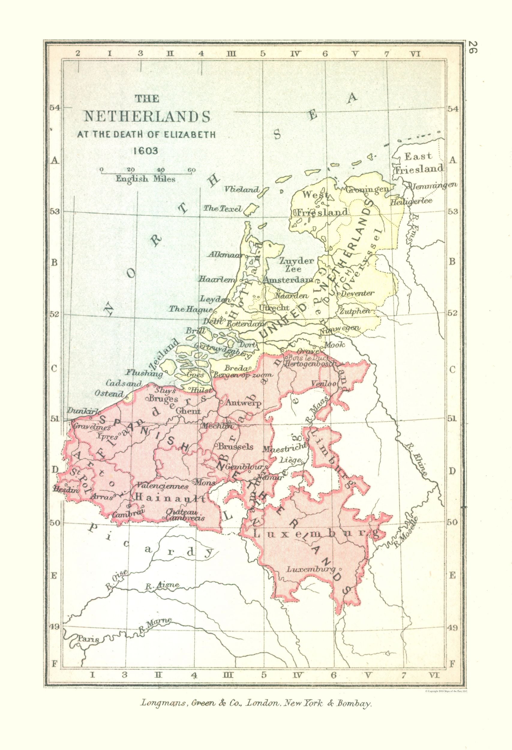 Dutch Map 1600 Historic Map - Netherlands Queen Elizabeth Death - Gardiner 1603 - 23 ...