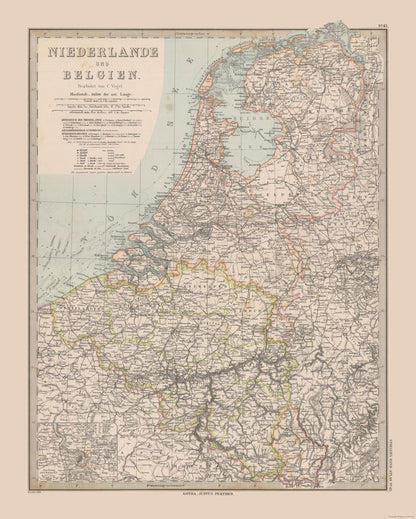 Historic Map - Netherlands Belgium - Stieler 1885 - 23 x 28.71 - Vintage Wall Art