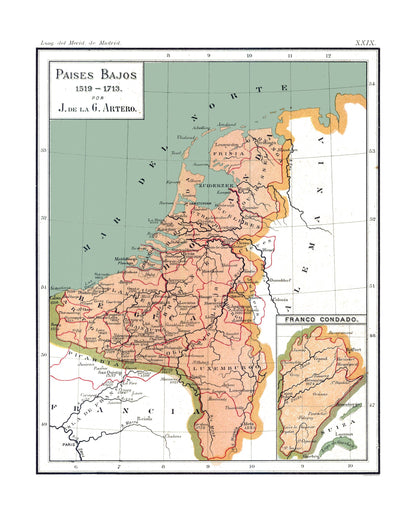 Historic Map - Netherlands 1519 to 1713 - Artero 1879 - 23 x 28.86 - Vintage Wall Art