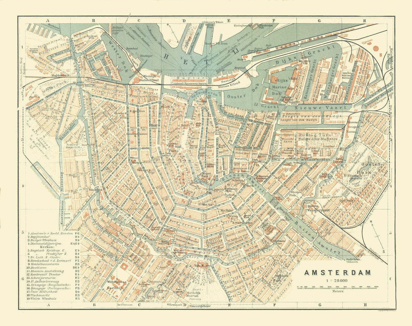 Historic Map - Amsterdam Netherlands - Baedeker 1910 - 29.14 x 23 - Vintage Wall Art