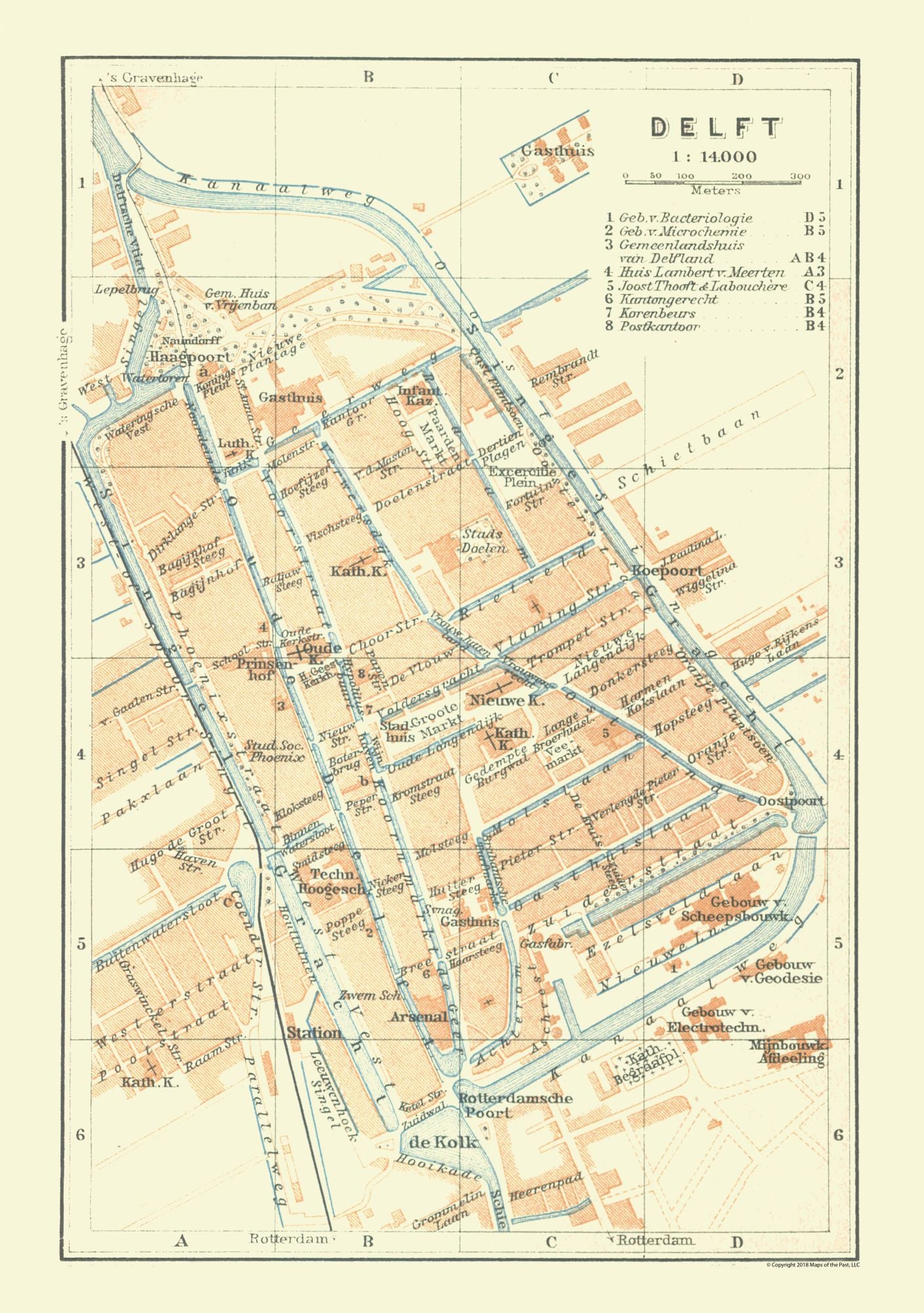 Historic Map - Delft Netherlands - Baedeker 1910 - 23 x 32.70 - Vintage Wall Art