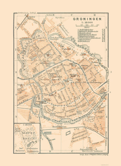 Historic Map - Groningen Netherlands - Baedeker 1910 - 23 x 31.50 - Vintage Wall Art