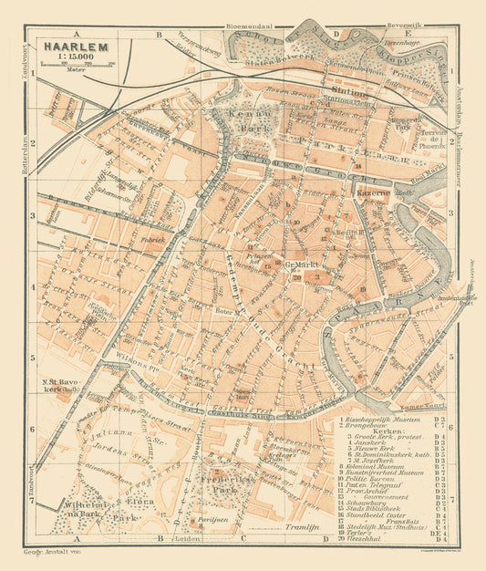 Historic Map - Haarlem Netherlands - Baedeker 1910 - 23 x 27.00 - Vintage Wall Art