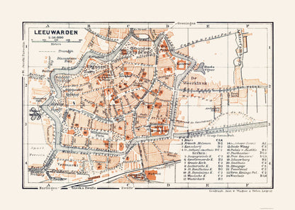 Historic Map - Leeuwarden Netherlands - Baedeker 1910 - 32.34 x 23 - Vintage Wall Art
