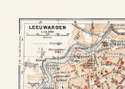 Historic Map - Leeuwarden Netherlands - Baedeker 1910 - 32.34 x 23 - Vintage Wall Art