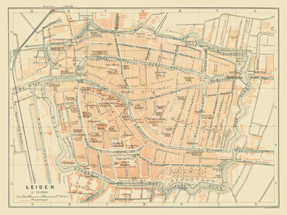 Historic Map - Leiden Netherlands - Baedeker 1910 - 30.66 x 23 - Vintage Wall Art