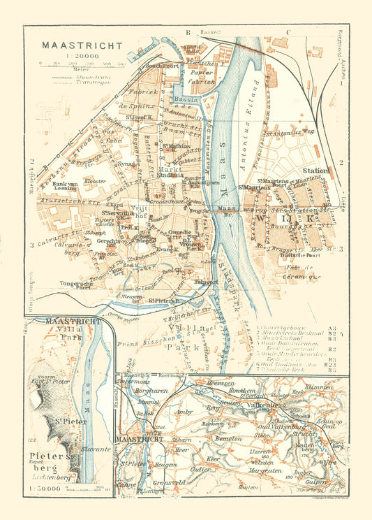 Historic Map - Maastricht Netherlands - Baedeker 1910 - 23 x 32.09 - Vintage Wall Art