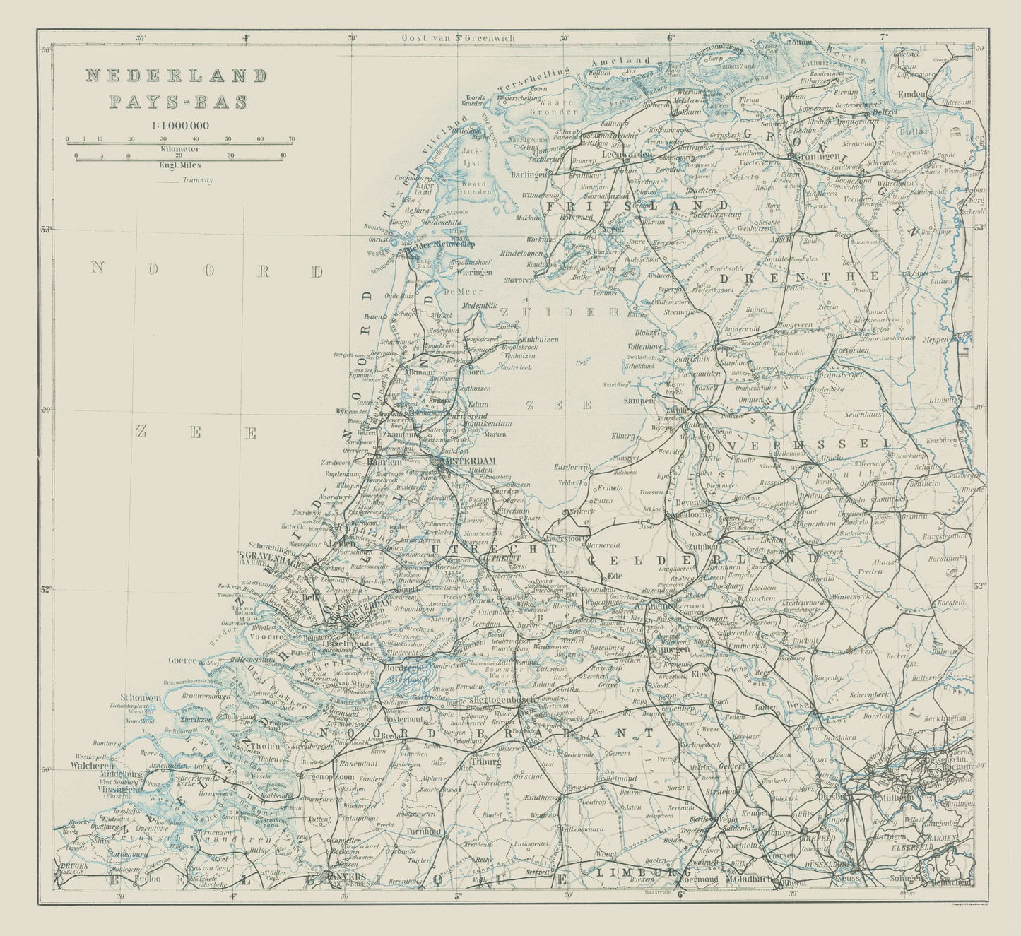 Historic Map - Netherlands Northern - Baedeker 1910 - 25.08 x 23 - Vintage Wall Art