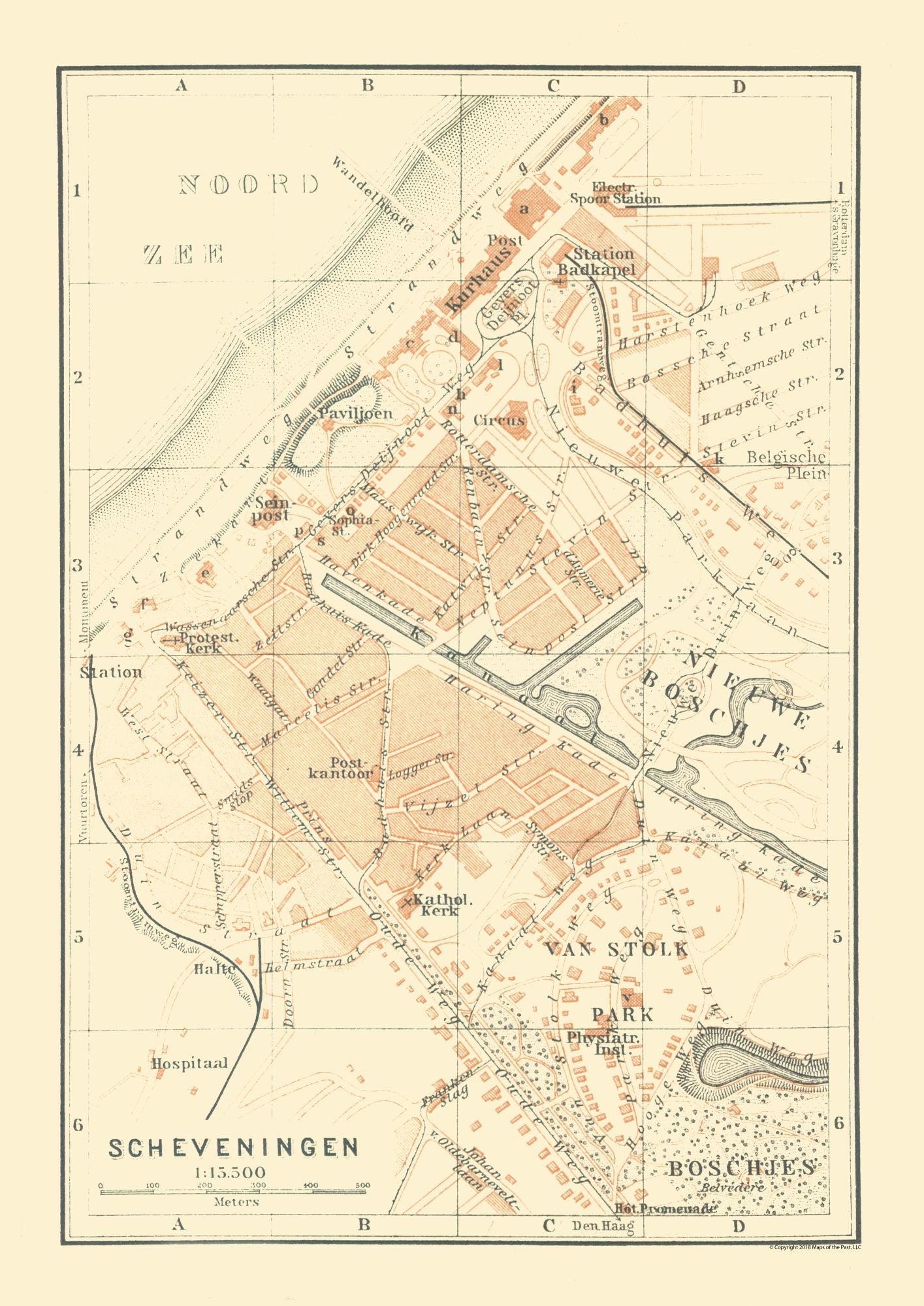 Historic Map - Scheveningen Netherlands - Baedeker 1910 - 23 x 32.52 - Vintage Wall Art