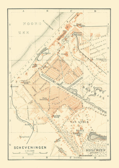 Historic Map - Scheveningen Netherlands - Baedeker 1910 - 23 x 32.52 - Vintage Wall Art