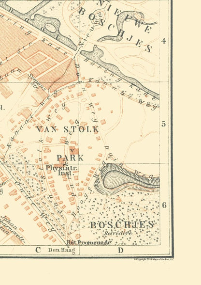 Historic Map - Scheveningen Netherlands - Baedeker 1910 - 23 x 32.52 - Vintage Wall Art